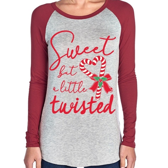 NEW GRAY CANDY CANE CHRISTMAS TWISTED SHIRT TOP - Picture 1 of 2